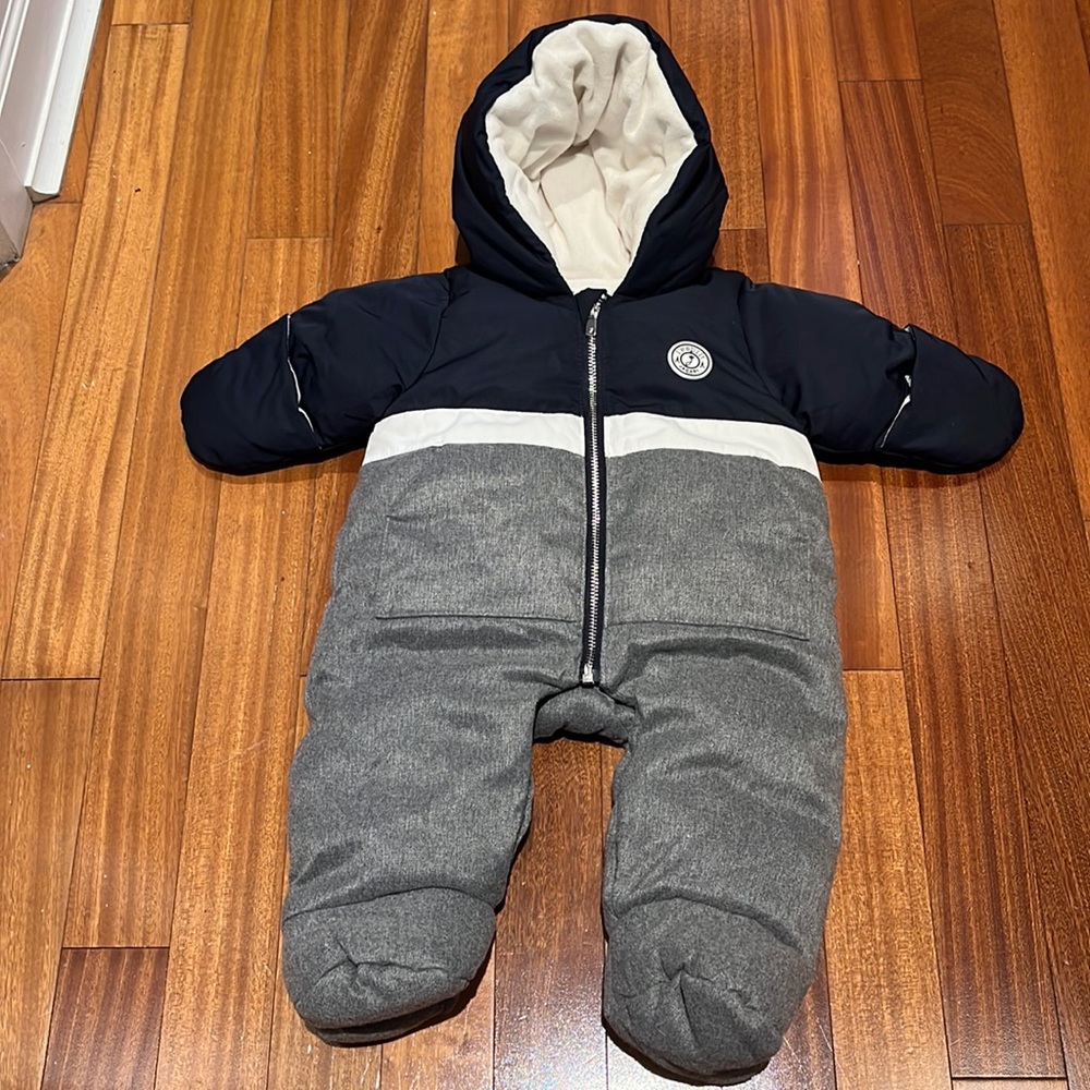 Jacadi Grey, White & Navy One Piece Snow Suit Size 0-3 mths